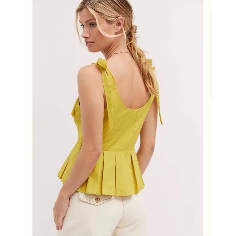 πͺ² NWT Anthropologie Sunday in Brooklyn chartreuse peplum ribbon XL tank top - Picture 2 of 10